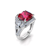 Ring with Cushion Cut Rubellite and Diamonds
