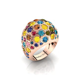 Ring with Hexigon Set Gemstones and Diamonds