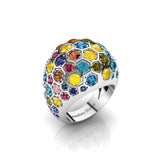Ring with Hexigon Set Gemstones and Diamonds