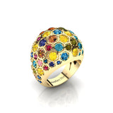 Ring with Hexigon Set Gemstones and Diamonds